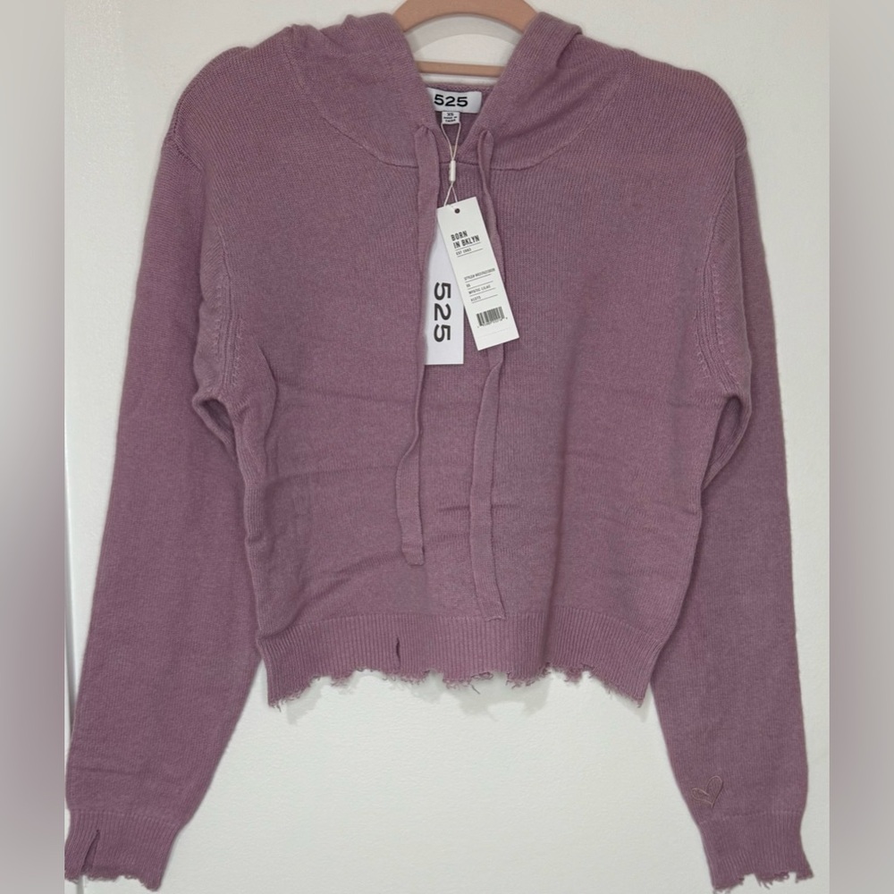 525 America NWT Lilac 100% Cashmere Distressed Hoodie